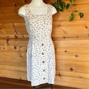 Linen short summer dress tank sleeveless cream floral cottagecore minimalist LG